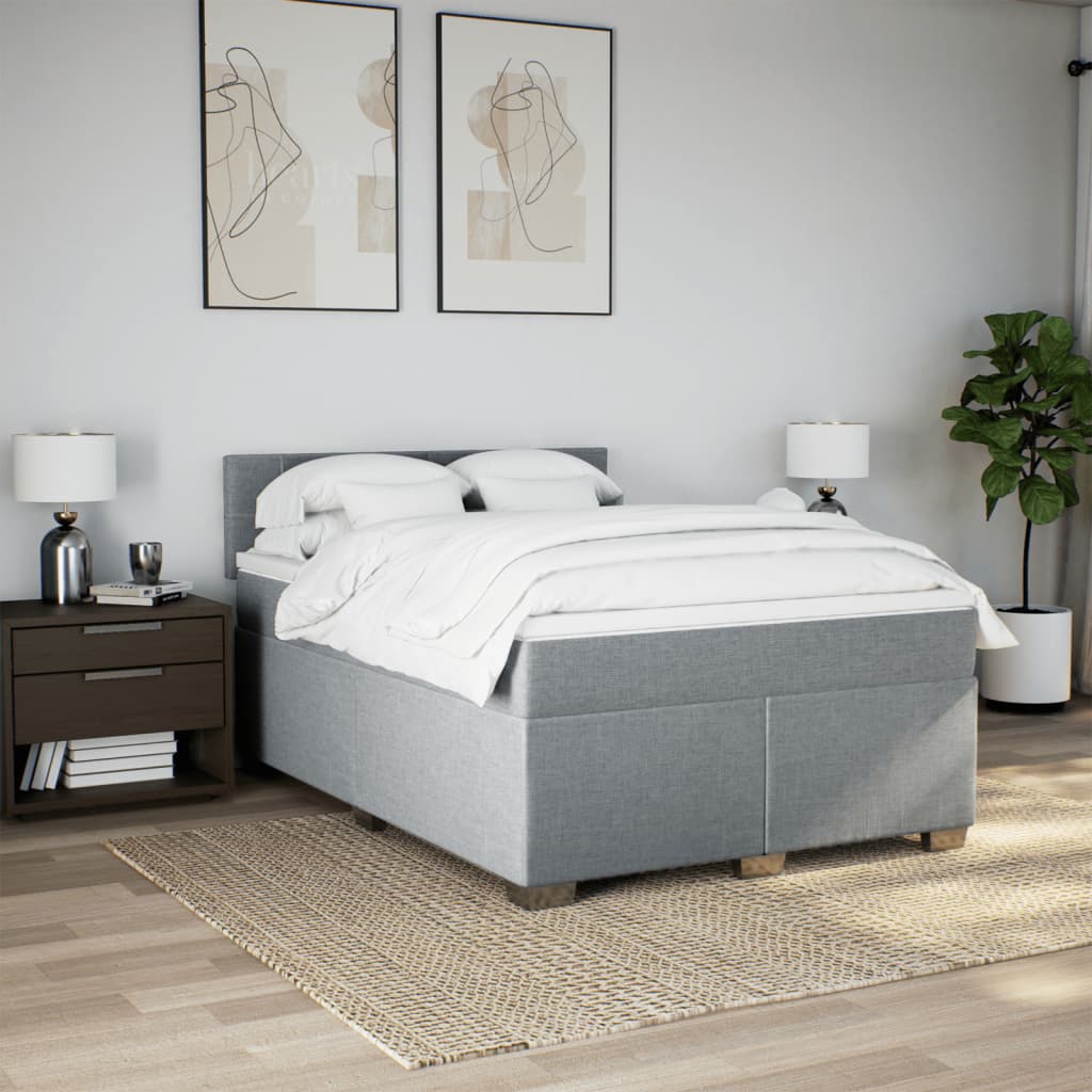 Cama com molas/colchão 160x200 cm tecido cinzento-claro