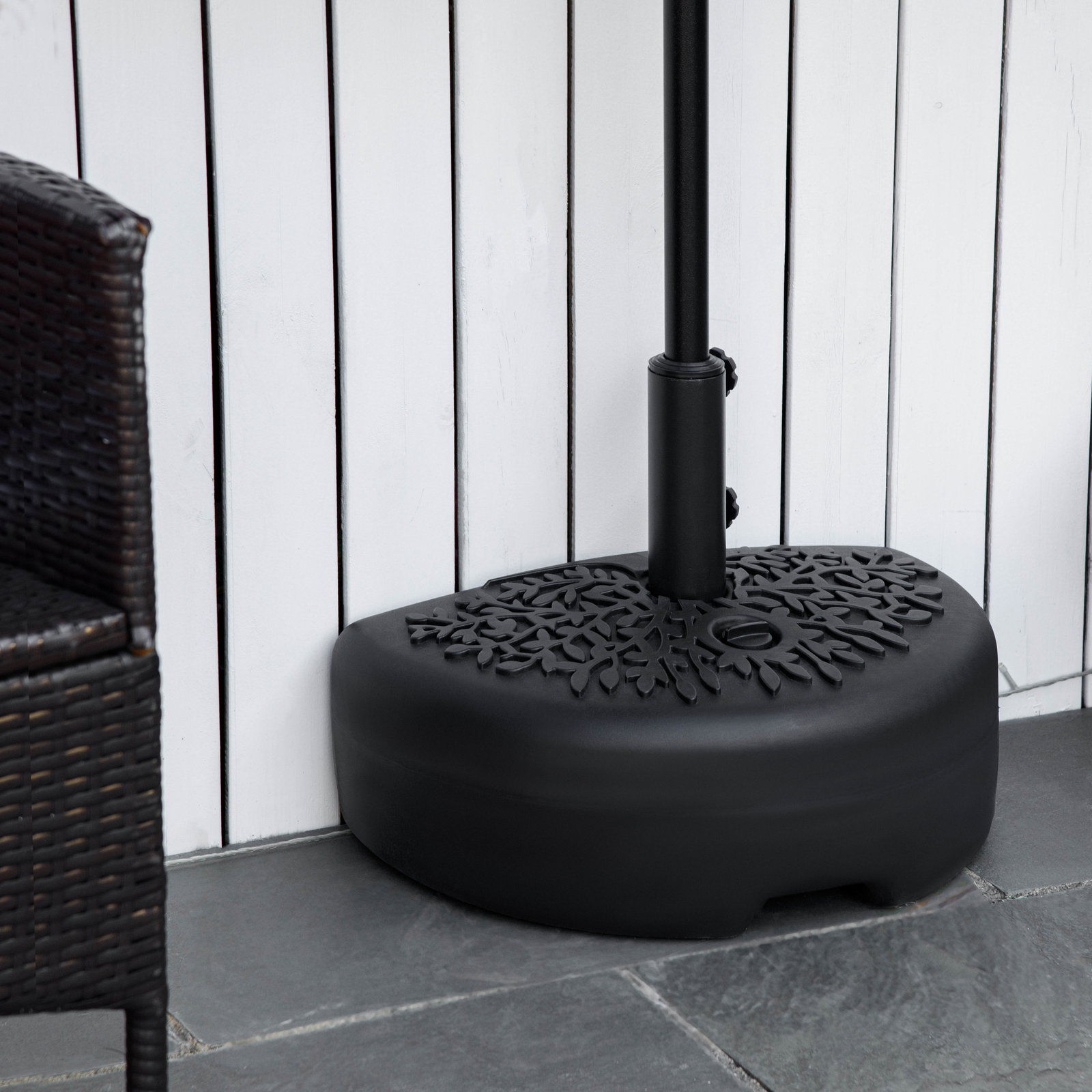 Base de parede para chapéu de sol suporte semicircular para chapéu de sol preenchido com areia 21kg ou água 18kg para jardim pátio terraço exterior 50x31x18cm preto