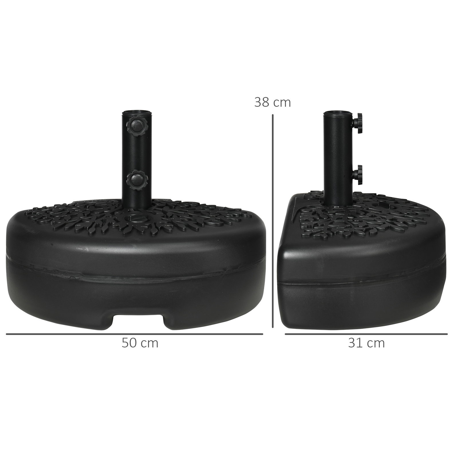 Base de parede para chapéu de sol suporte semicircular para chapéu de sol preenchido com areia 21kg ou água 18kg para jardim pátio terraço exterior 50x31x18cm preto