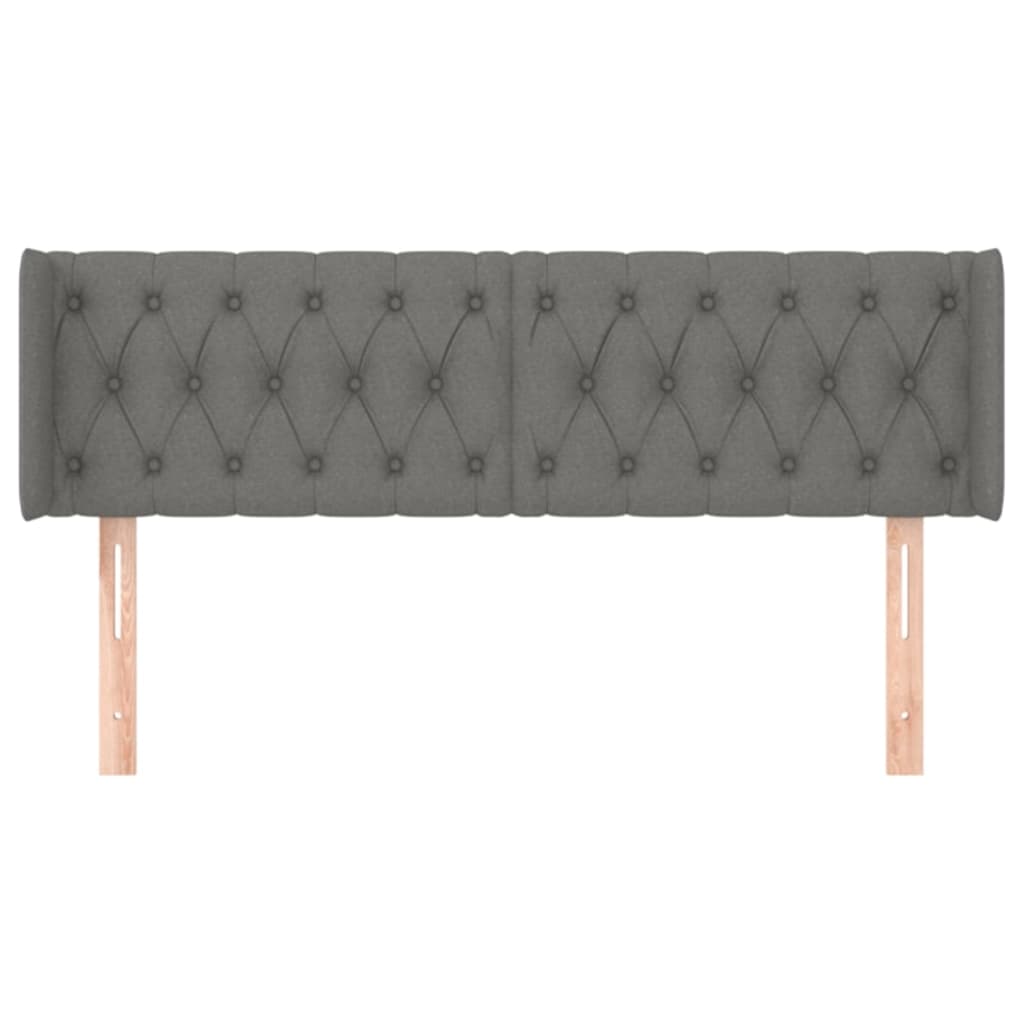 Cabeceira de cama c/ abas tecido 147x16x78/88cm cinzento-escuro