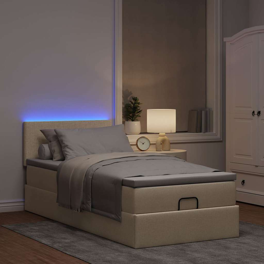 Estrutura de cama otomana com creme de colchão 90x190cm tecido