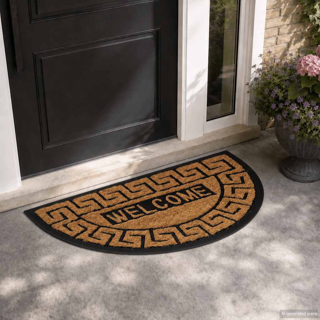 Tapete de porta semicircular 45x75 cm borracha e fibra de coco