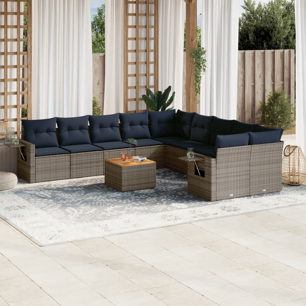 Conjunto de sofá de jardim com 11 peças e almofadas em rattan sintético cinza