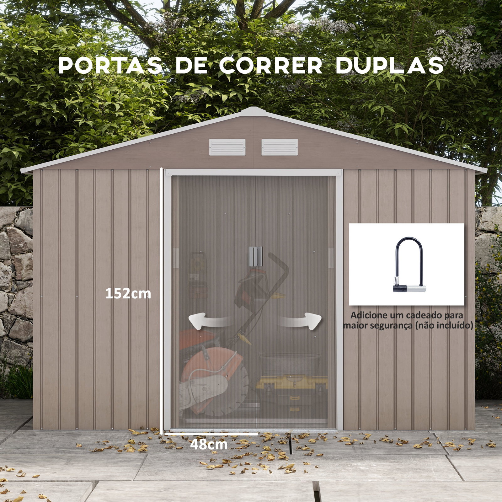 Abrigo de jardim 277x195x192 cm metálico para armazenamento de ferramentas com base de reforço incluída madeira