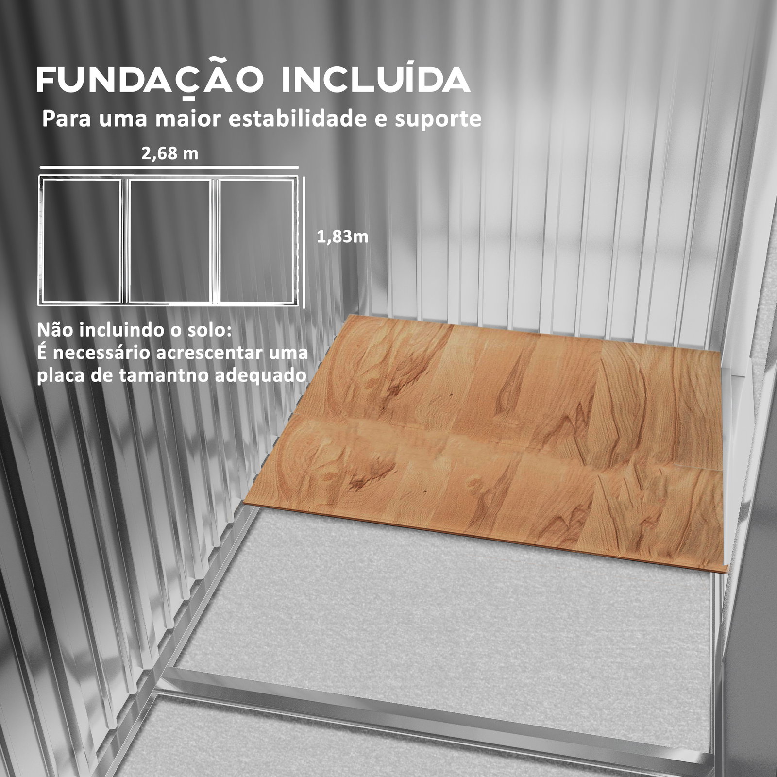 Abrigo de jardim 277x195x192 cm metálico para armazenamento de ferramentas com base de reforço incluída madeira