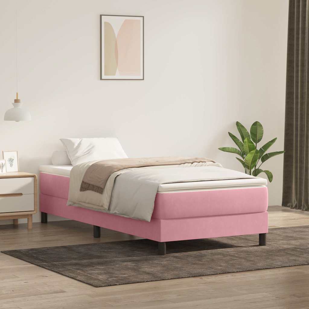 Box cama de primavera sem colchão rosa 90x210 cm veludo