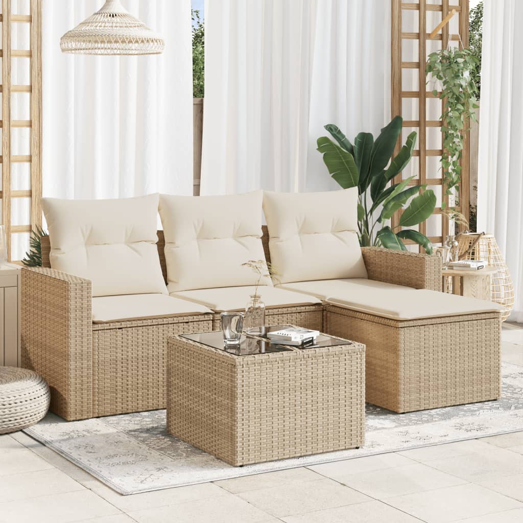 5 Pcs conjunto de sofás p/ jardim com almofadões vime PE bege