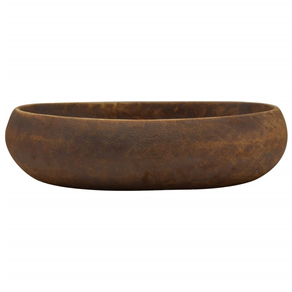 Lavatório de bancada oval 59x40x15 cm cerâmica castanho