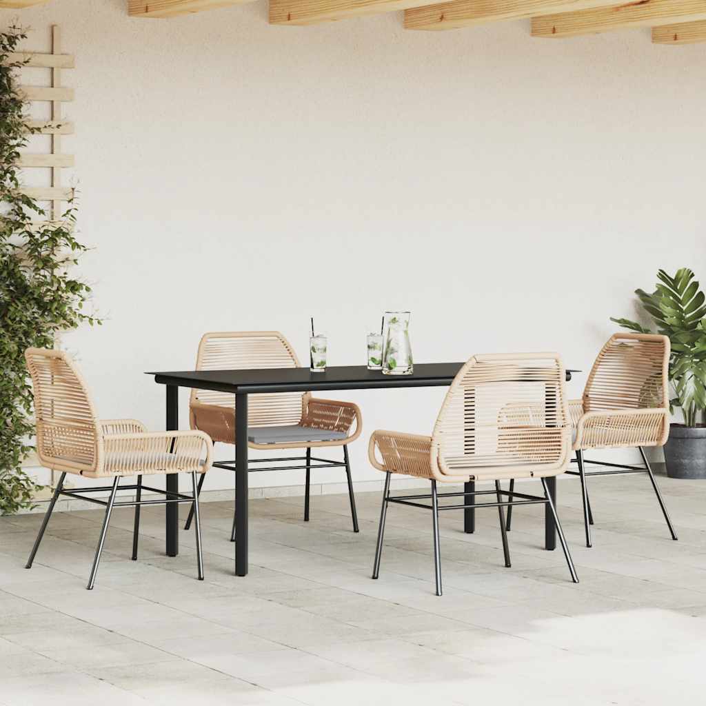 Conjunto jantar jardim 5 peças almofadas vidro vime PE castanho
