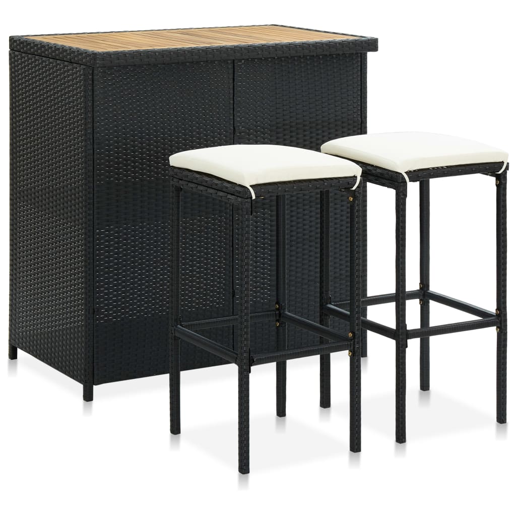 3 Pcs conjunto de bar vime PE preto