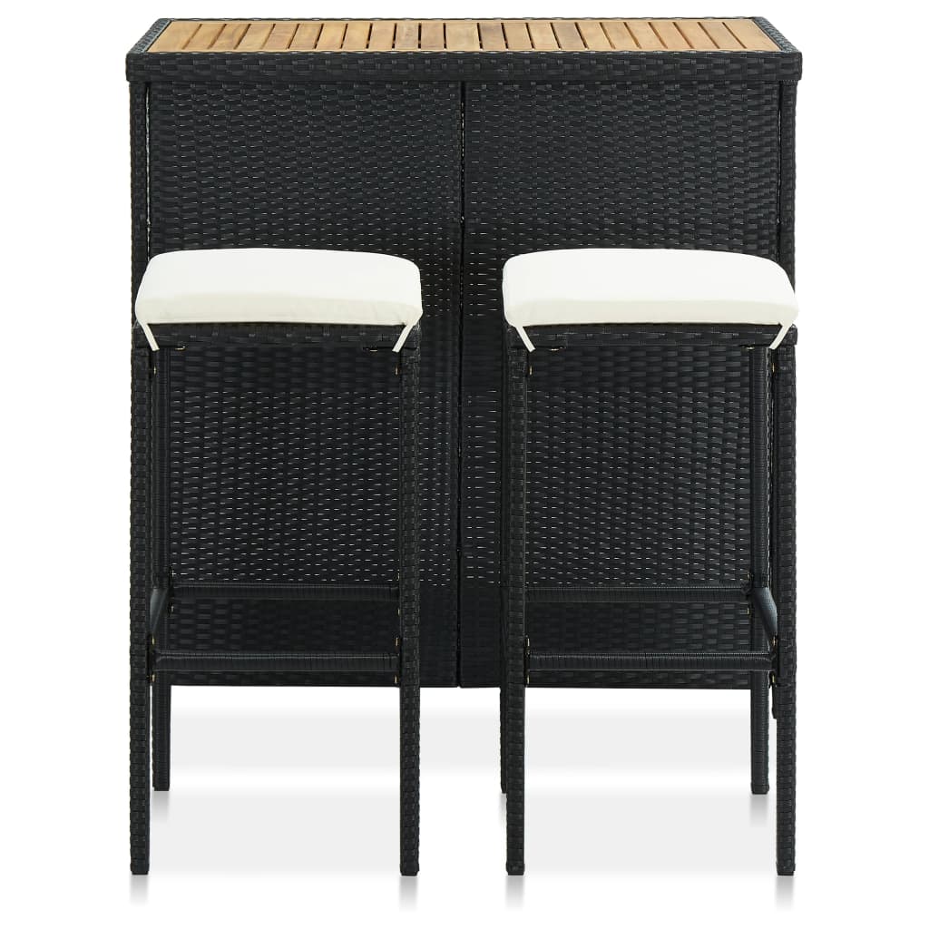 3 Pcs conjunto de bar vime PE preto