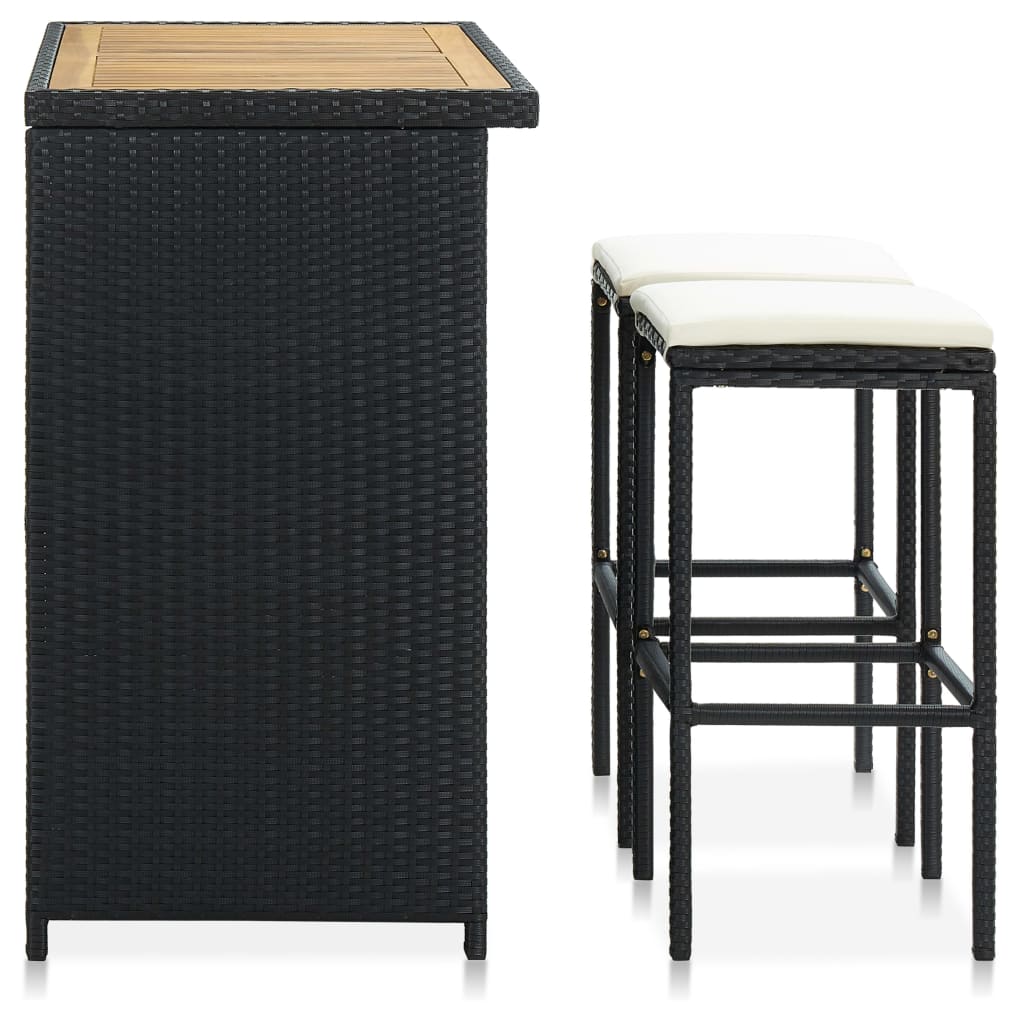 3 Pcs conjunto de bar vime PE preto
