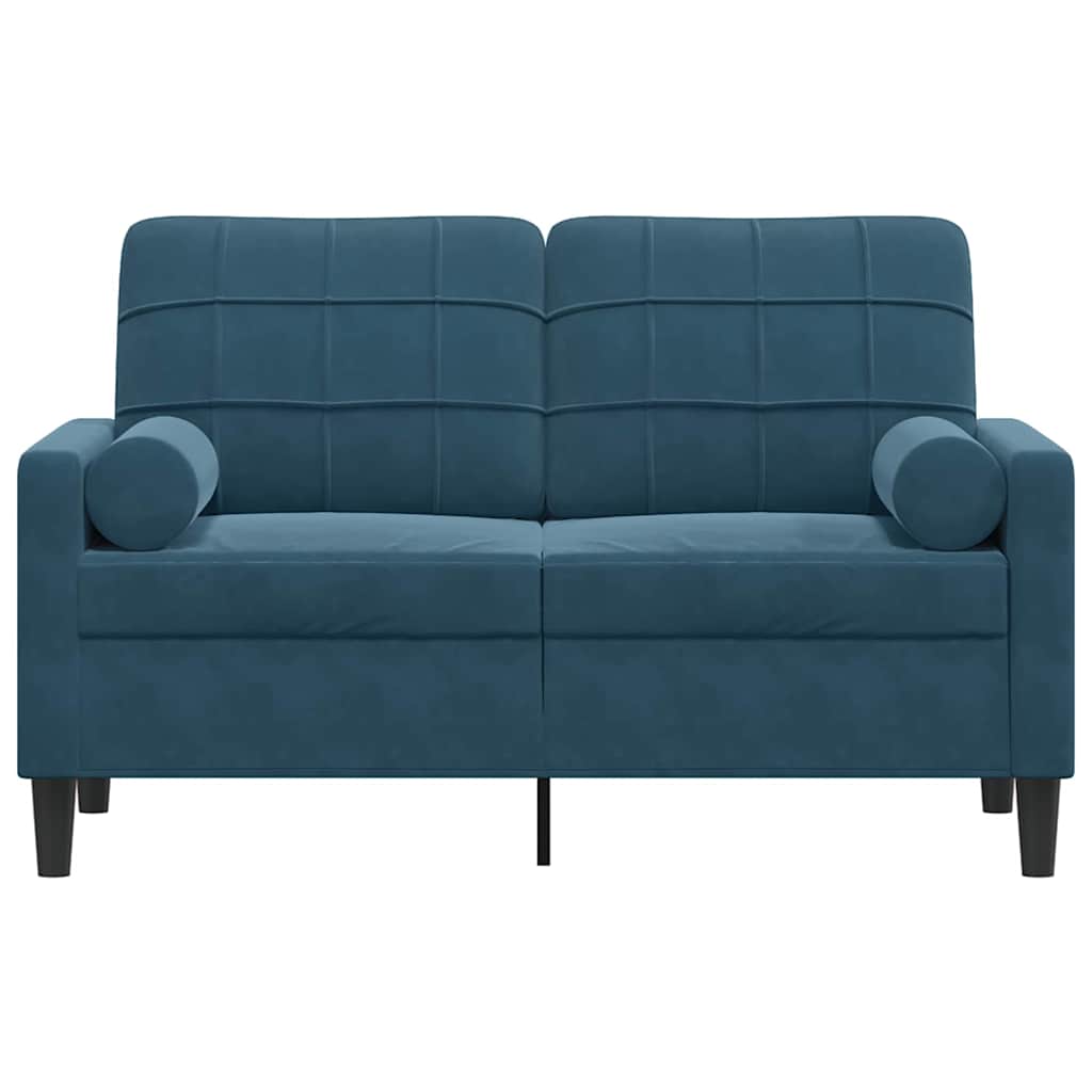 Sofá 2 lugares c/ almofadas decorativas 120 cm veludo azul