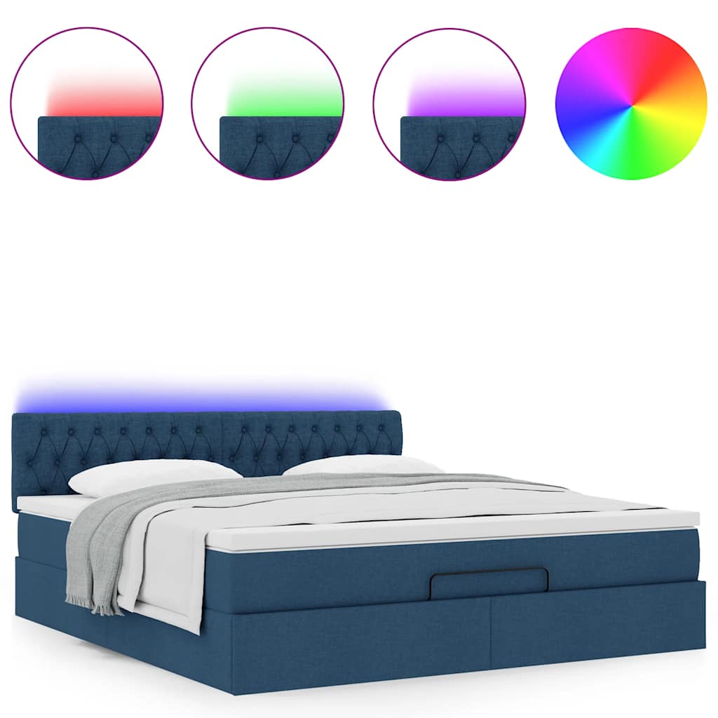 Estrutura de cama otomana com colchão 160x200 cm tecido azul