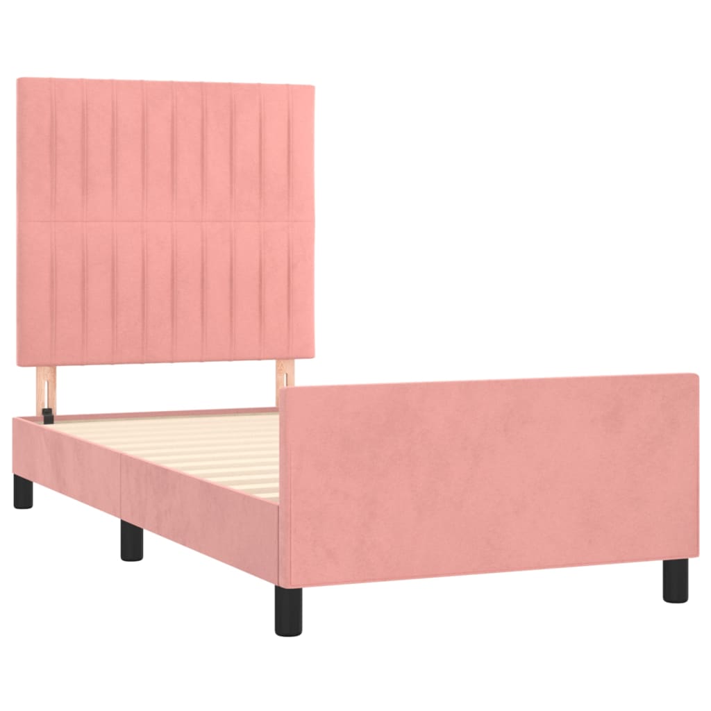 Estrutura de cama c/ cabeceira 90x190 cm veludo rosa