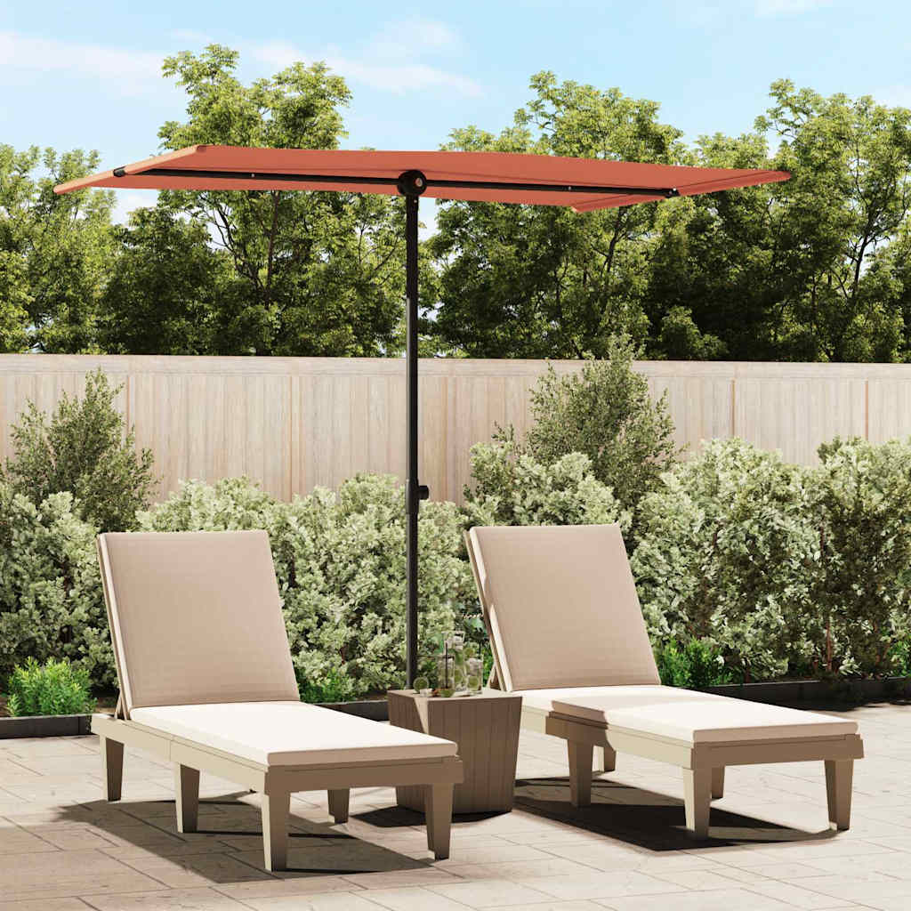 Guarda-sol de jardim com poste de alumínio 2x1,5 m terracota