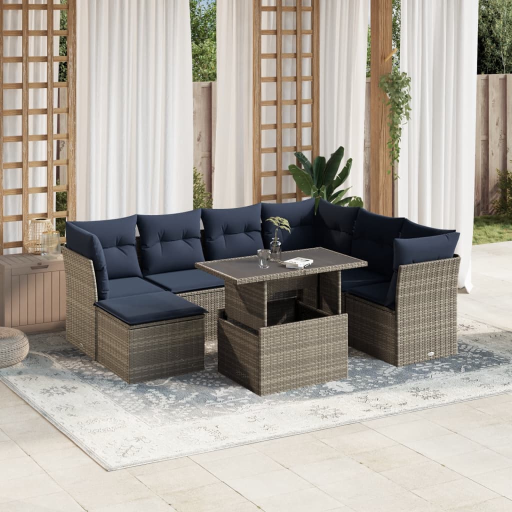 Conjunto de sofá de jardim com 8 peças e almofadas em rattan sintético cinza