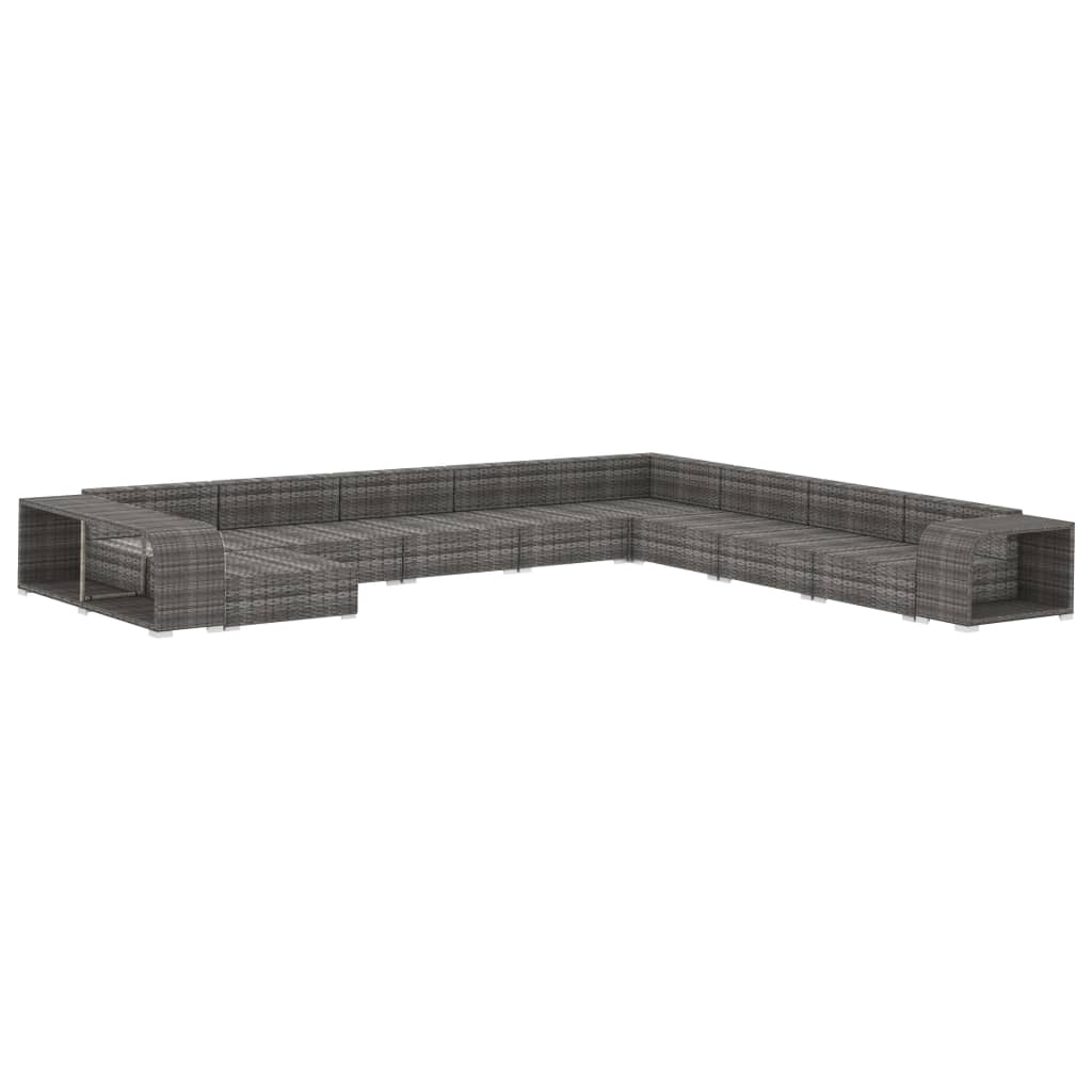 11 Pcs conjunto lounge de jardim c/ almofadões vime PE cinzento