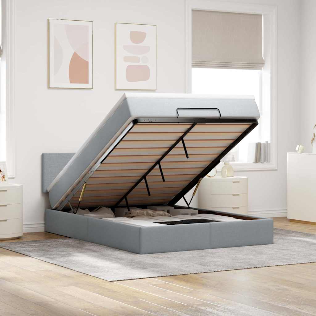 Cama otomana com colchão 140x190 cm tecido cinzento claro