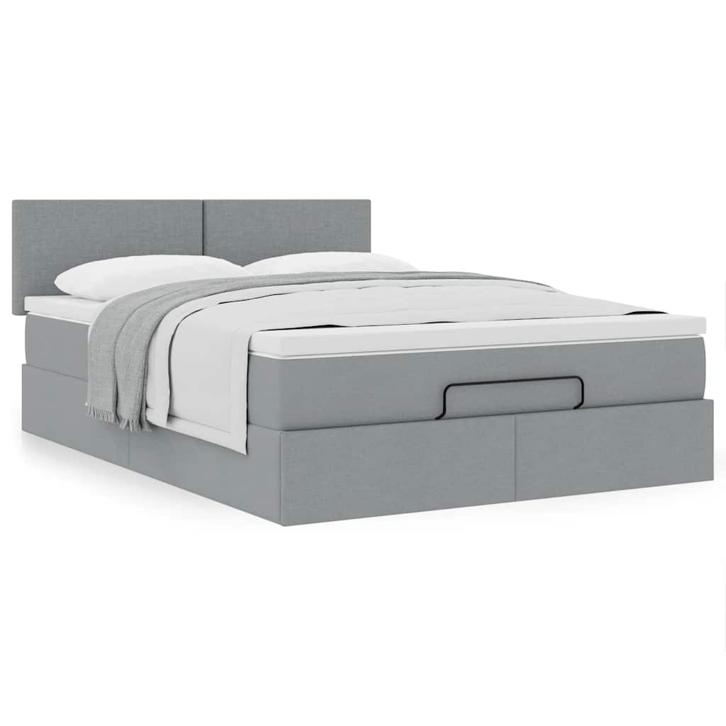 Cama otomana com colchão 140x190 cm tecido cinzento claro