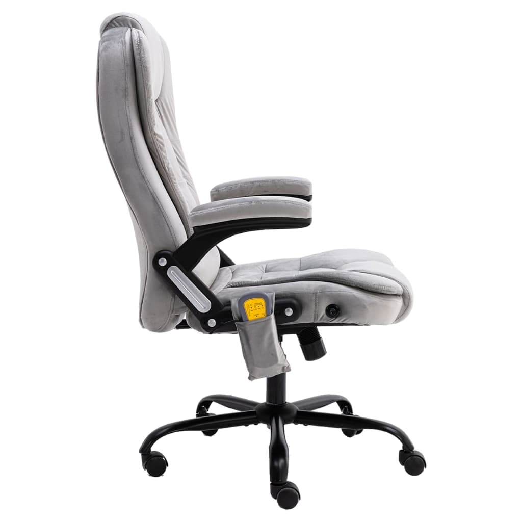 Cadeira escritório c/ função de massagem veludo cinzento-claro