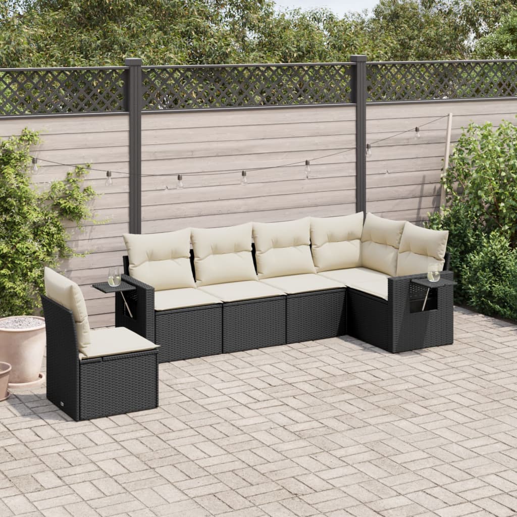 6 Pcs conjunto sofás de jardim c/ almofadões vime PE preto