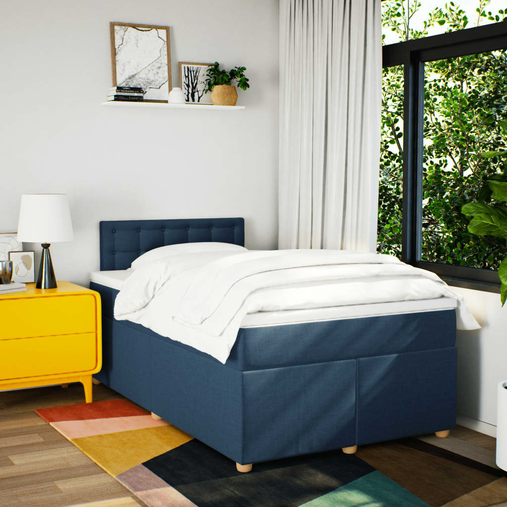 Cama boxspring com colchão 120x190 cm tecido azul