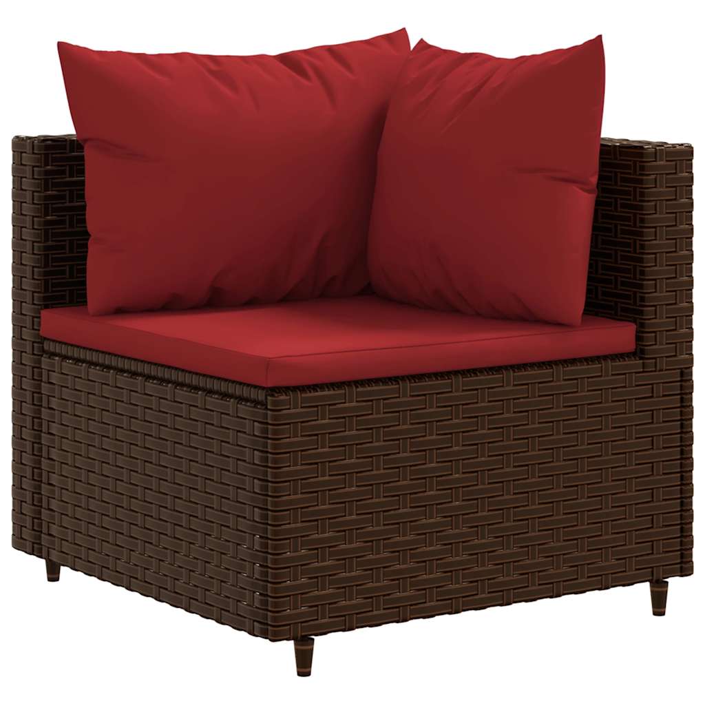 7 Pcs conjunto lounge de jardim c/ almofadões vime PE castanho