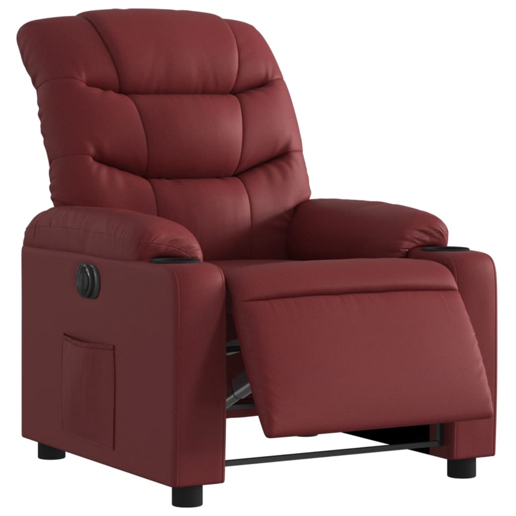 Poltrona reclinável elétrica couro artificial vermelho tinto