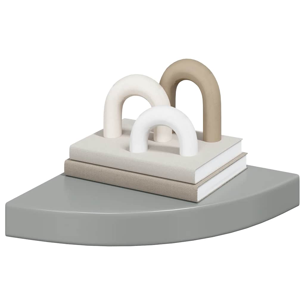 Prateleiras canto suspensas 4 pcs 25x25x3,8cm MDF cinza brilh.