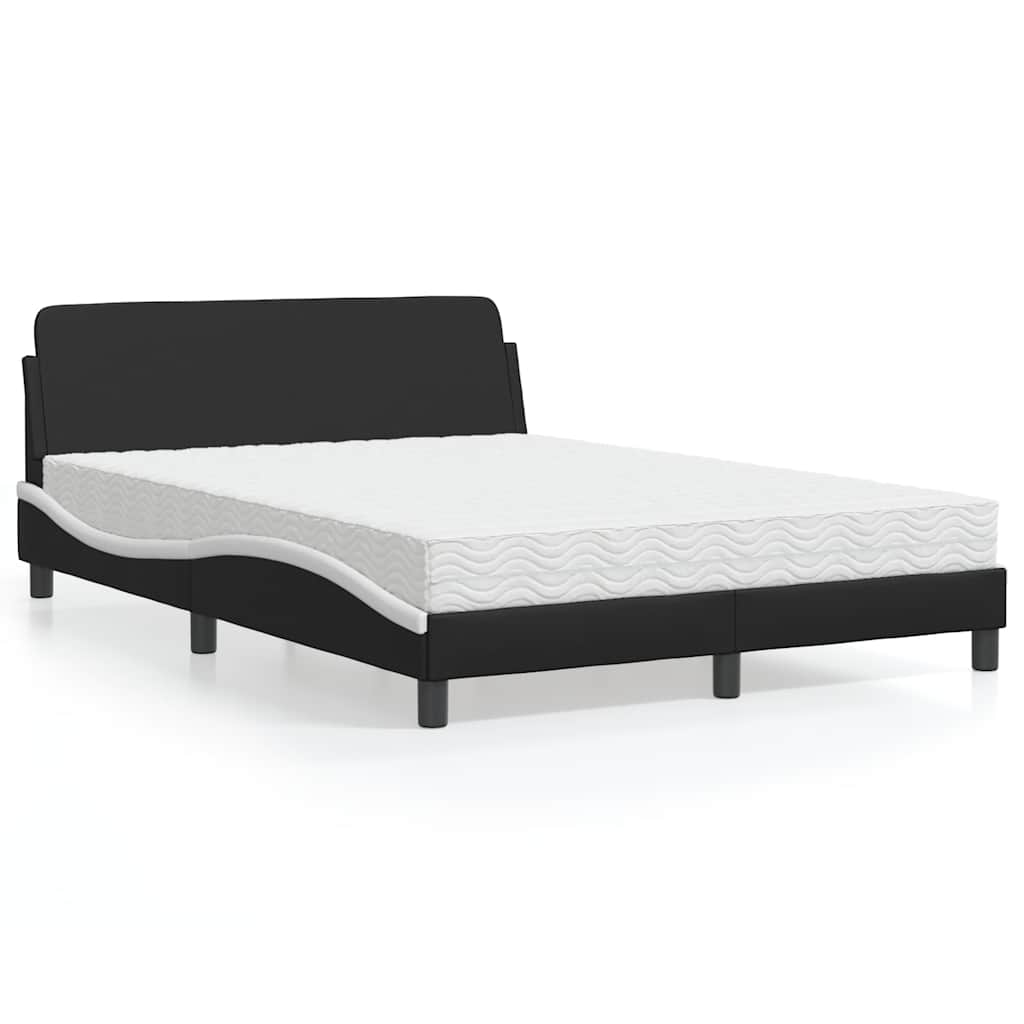 Cama com colchão dover 120x200 cm couro artificial preto e branco