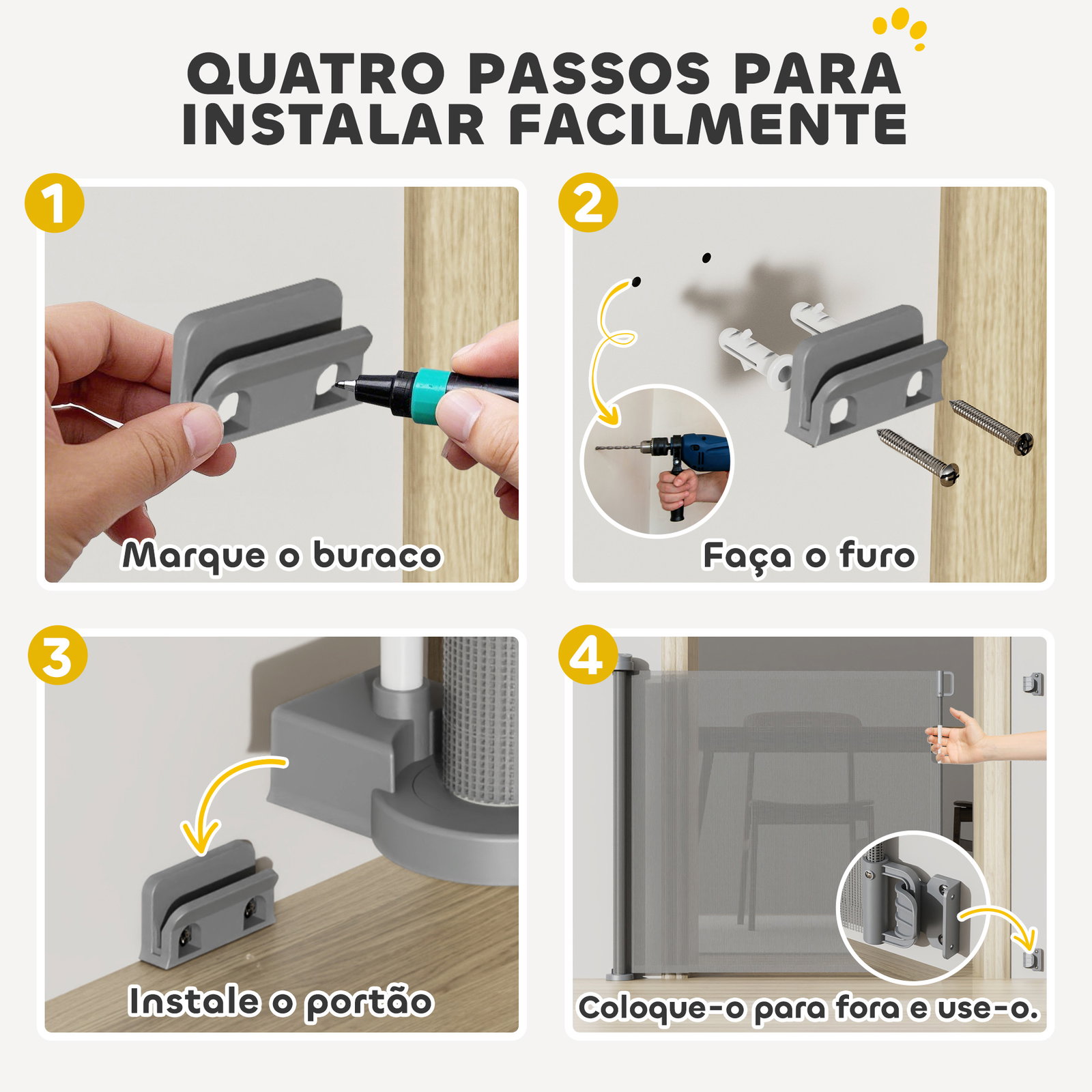 Barreira de segurança para cães retrátil 0-136 cm para cães pequenos com botão de fecho cinzento