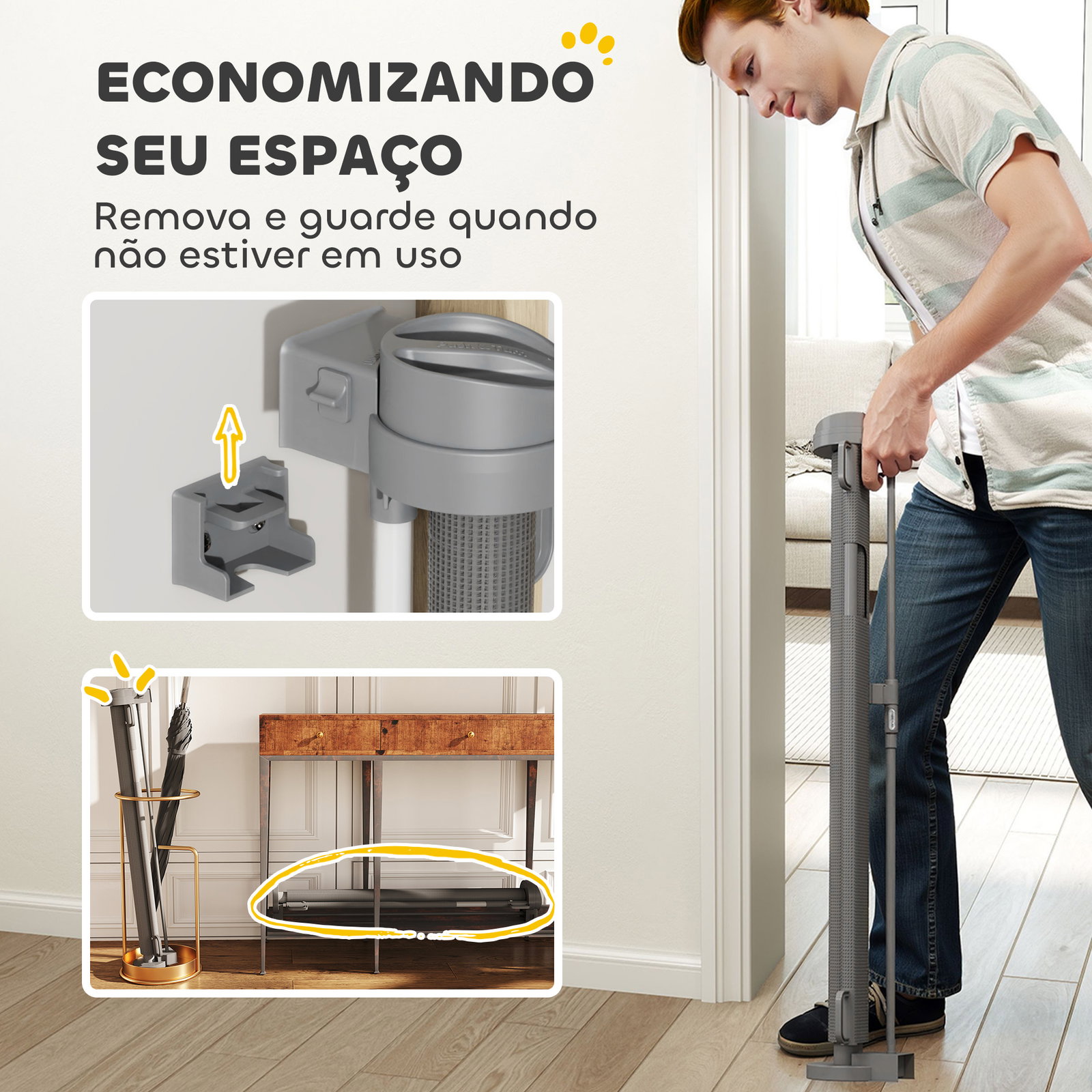Barreira de segurança para cães retrátil 0-136 cm para cães pequenos com botão de fecho cinzento