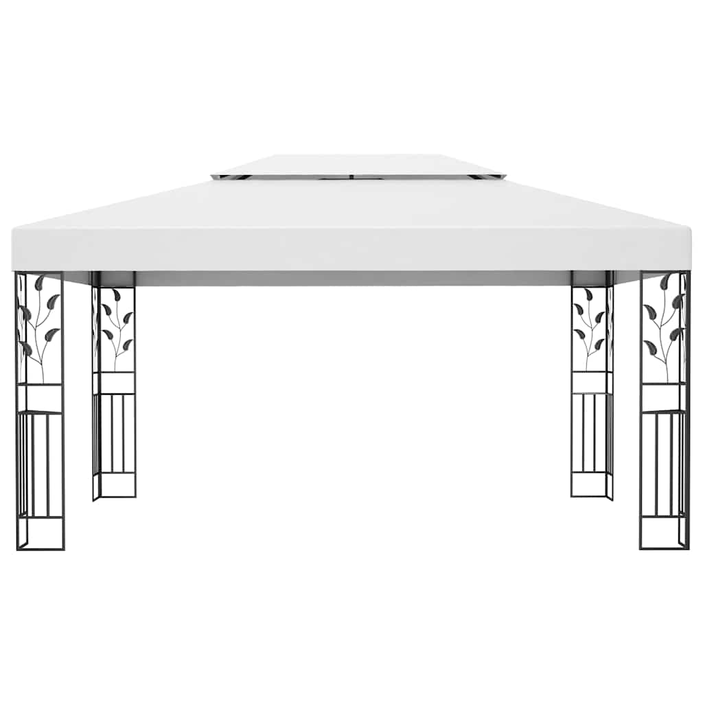 Gazebo com toldo duplo e cordões de luzes LED 3x4 m branco