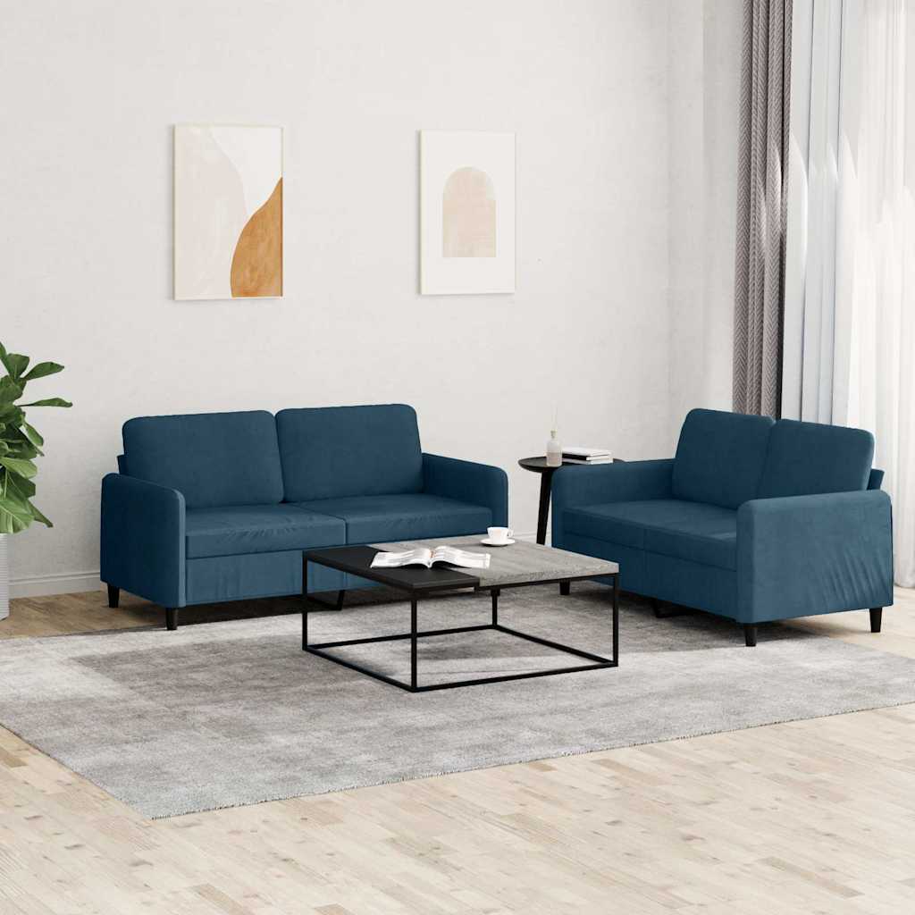 2 Pcs conjunto de sofás veludo azul