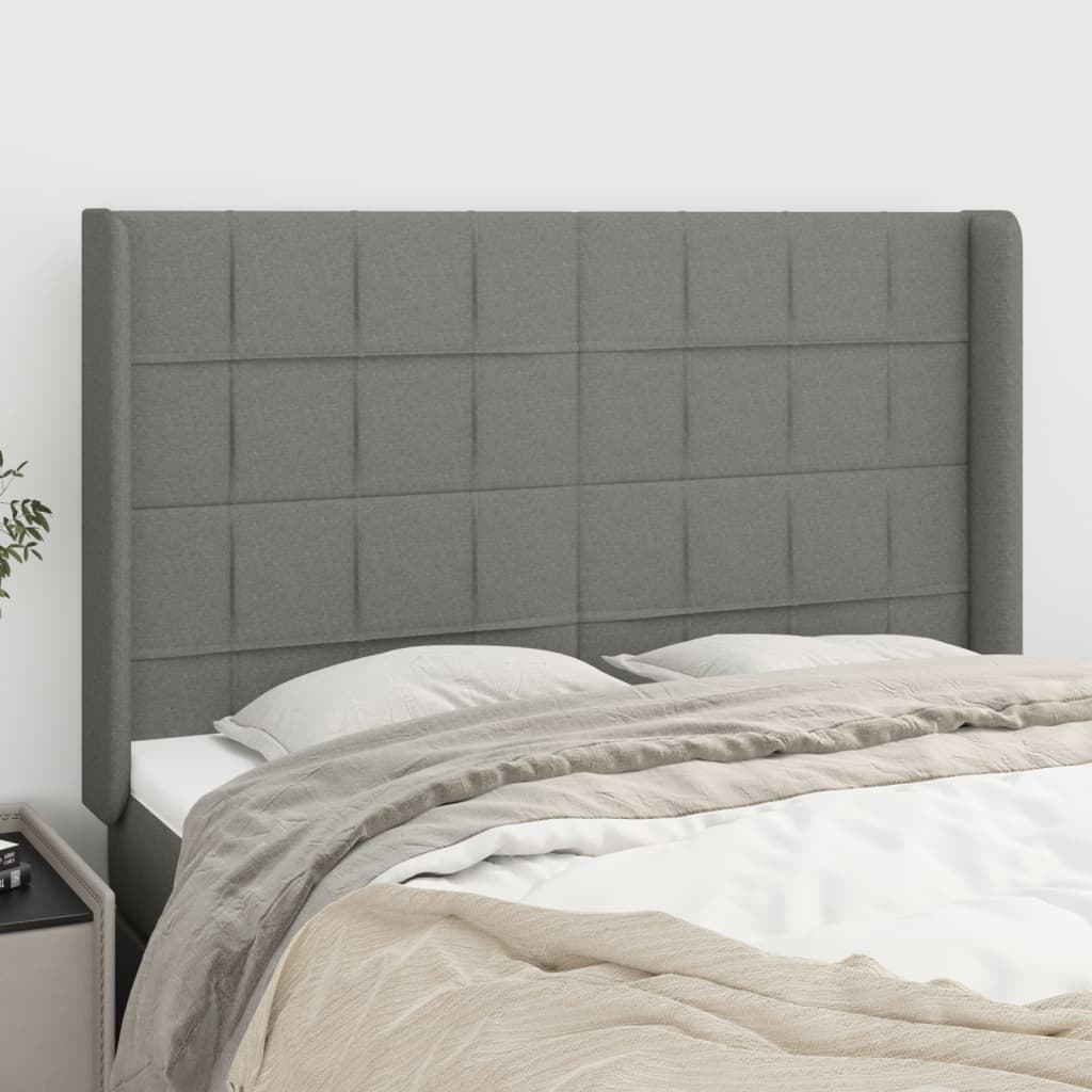 Cabeceira cama c/ abas tecido 147x16x118/128 cm cinzento-escuro