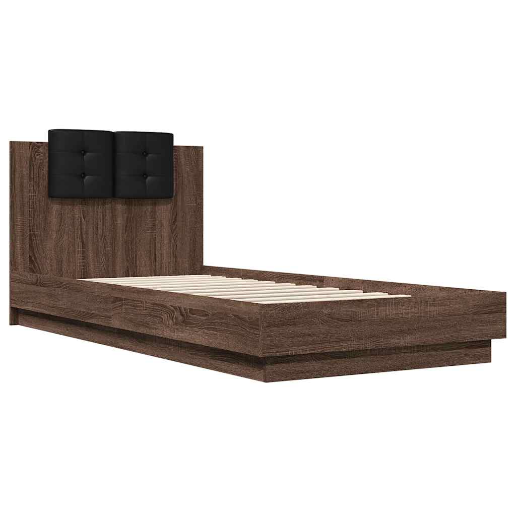 Estrutura cama cabeceira/luzes LED 90x200 cm carvalho castanho