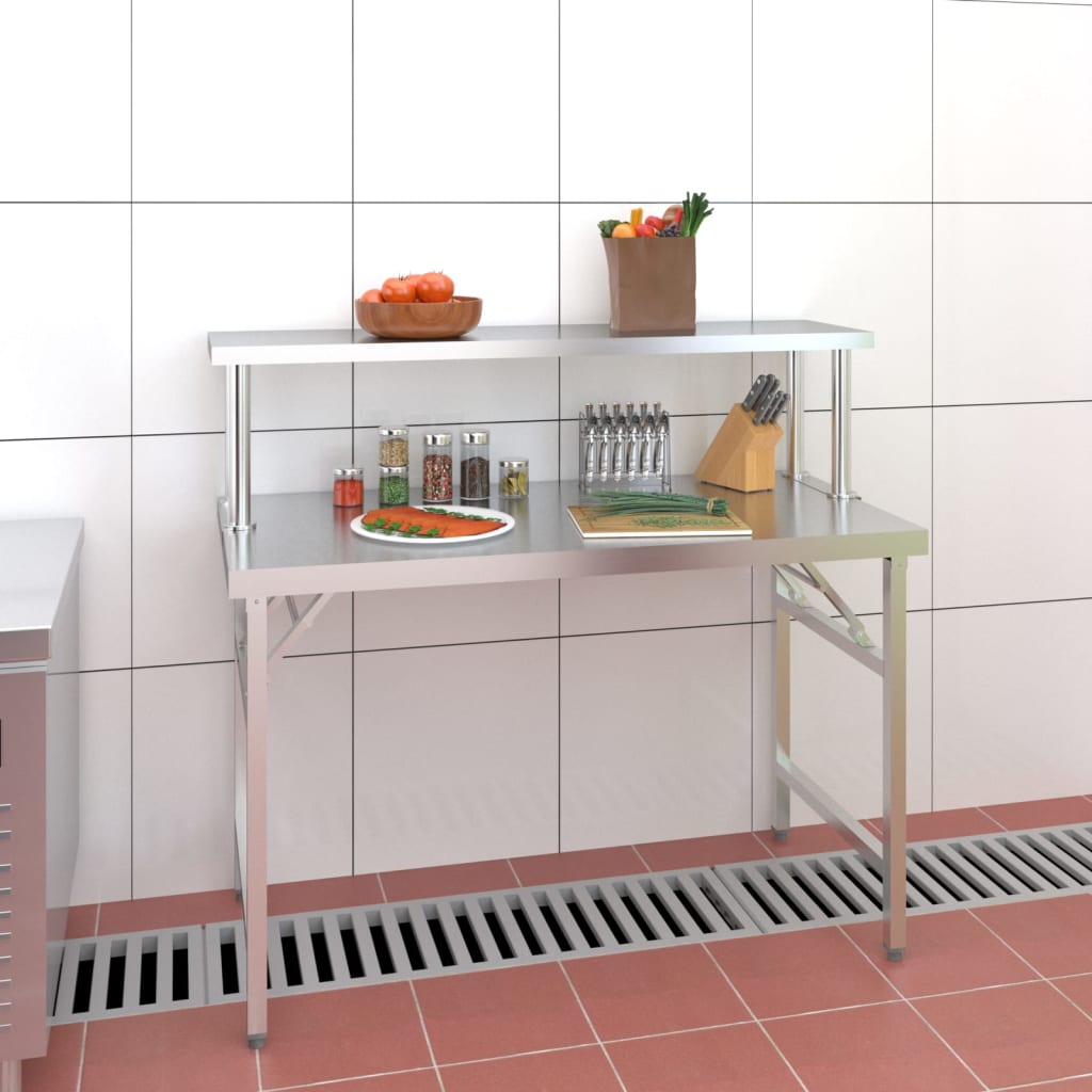 Mesa trabalho cozinha c/ prateleira 120x60x115cm aço inoxidável