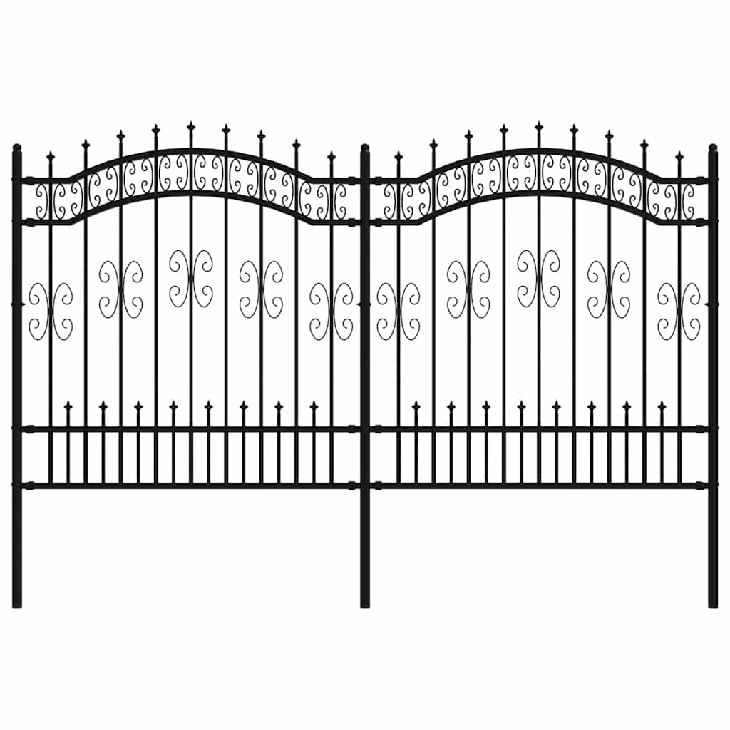 Cerca de jardim kampen com ponta em forma de lança, preto, 240x125 cm, em aço.