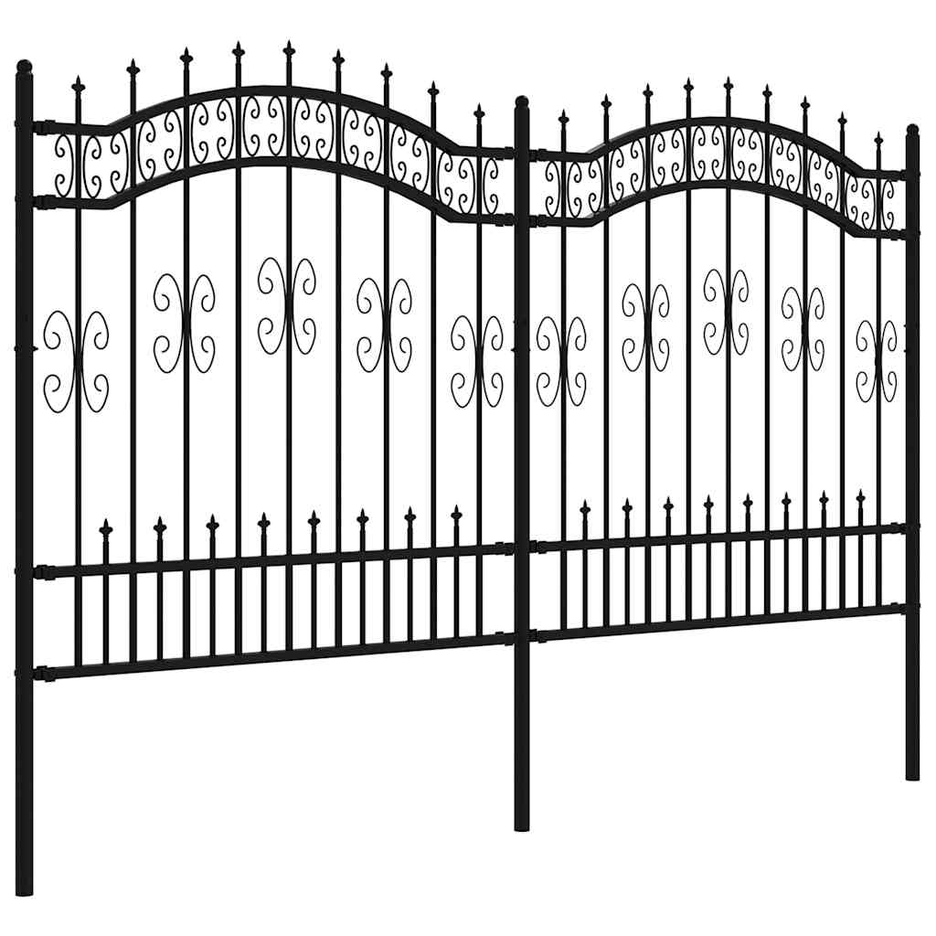 Cerca de jardim kampen com ponta em forma de lança, preto, 240x125 cm, em aço.