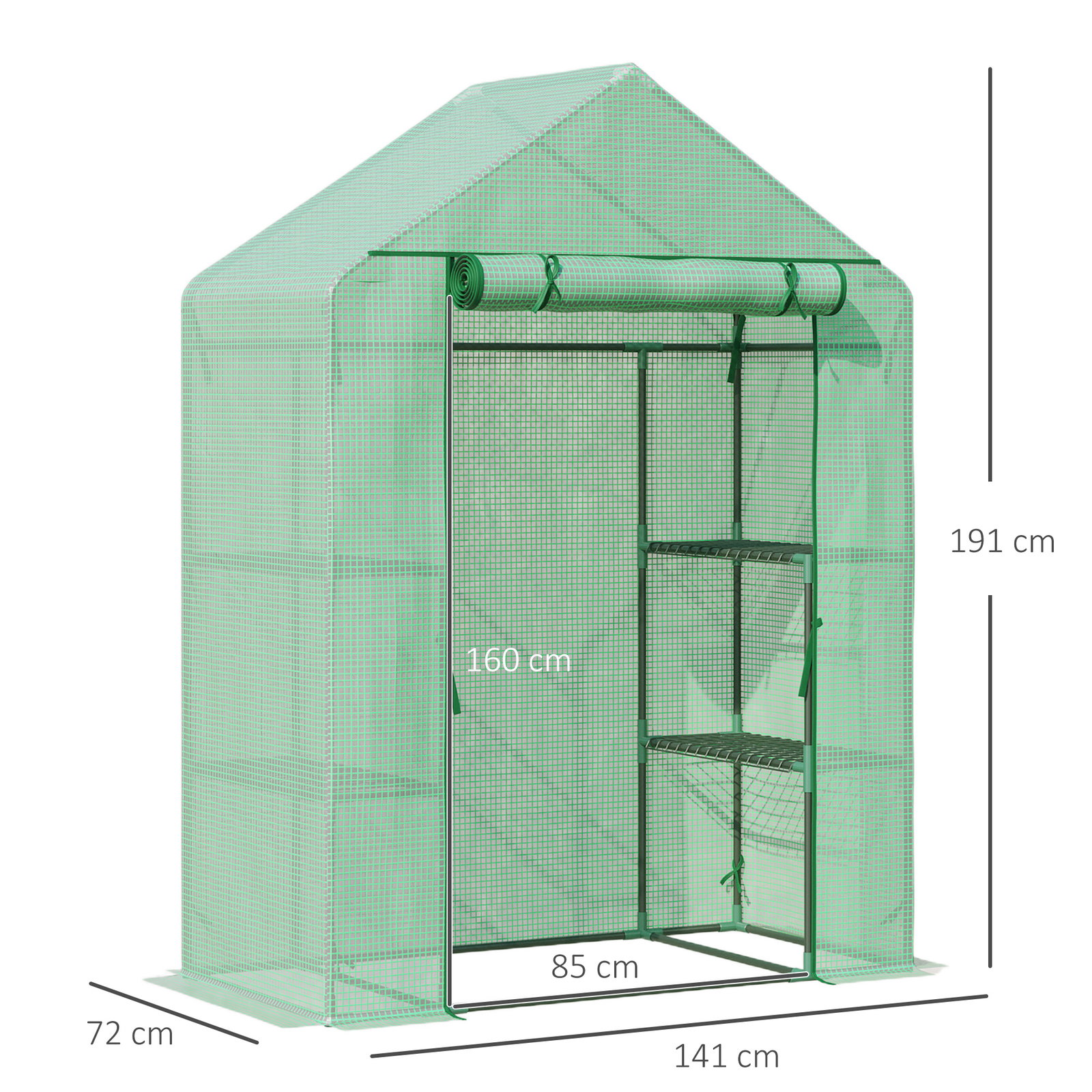Estufa de Jardim 140x70x190cm Estufa com 4 Prateleiras Porta Enrolável Cobertura de PE 140g/m² e Estrutura de Aço para Cultivos