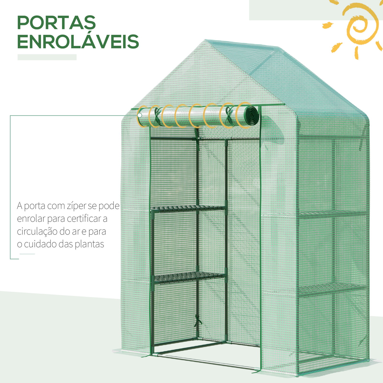 Estufa de Jardim 140x70x190cm Estufa com 4 Prateleiras Porta Enrolável Cobertura de PE 140g/m² e Estrutura de Aço para Cultivos