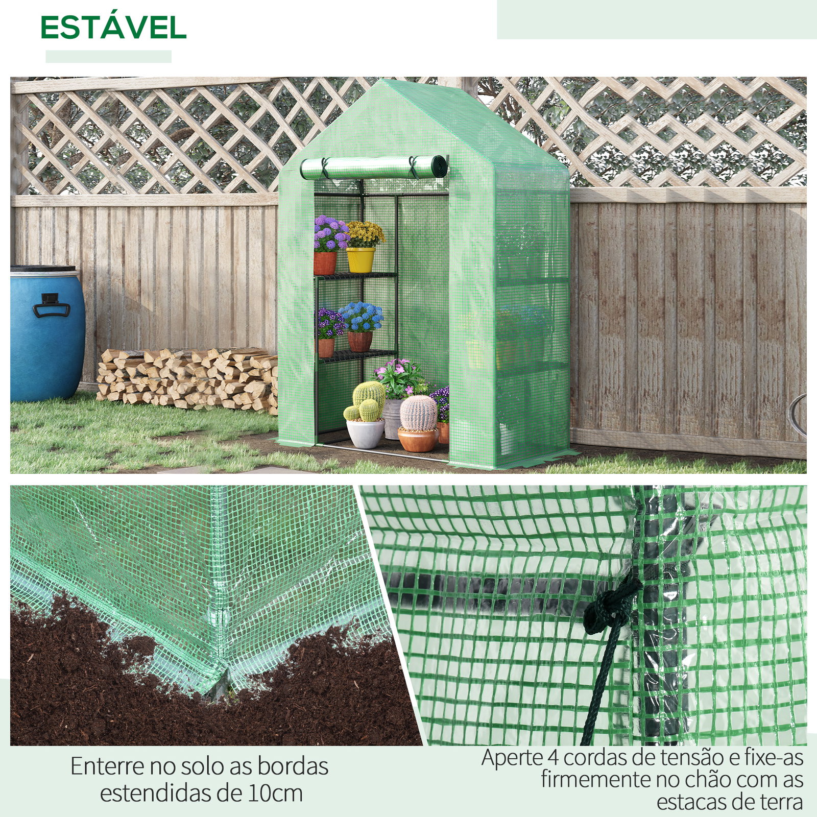 Estufa de Jardim 140x70x190cm Estufa com 4 Prateleiras Porta Enrolável Cobertura de PE 140g/m² e Estrutura de Aço para Cultivos