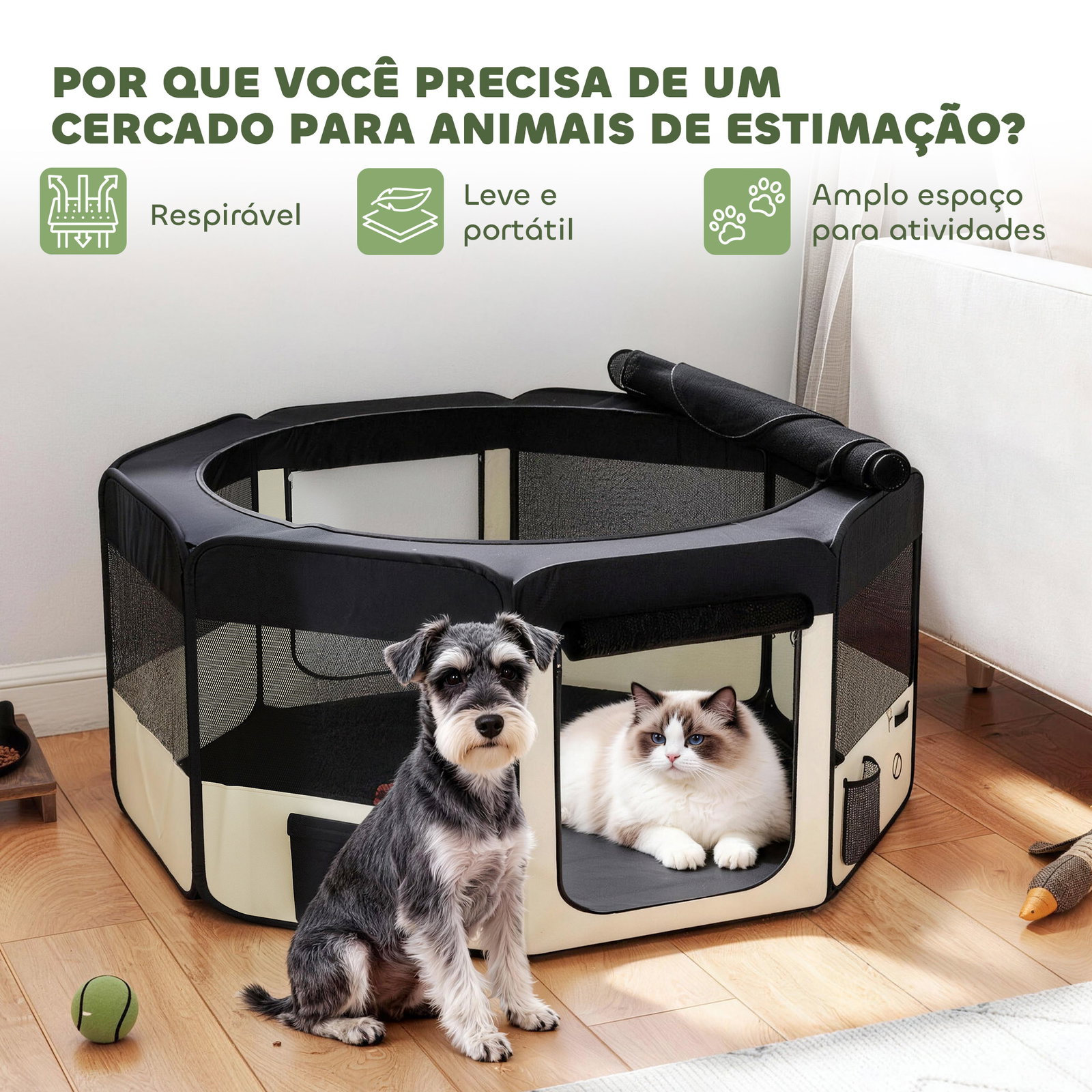 Parque dobrável para cães e gatos cercado portátil para animais pequenos em tecido oxford impermeável com 2 portas ø90x41 cm preto