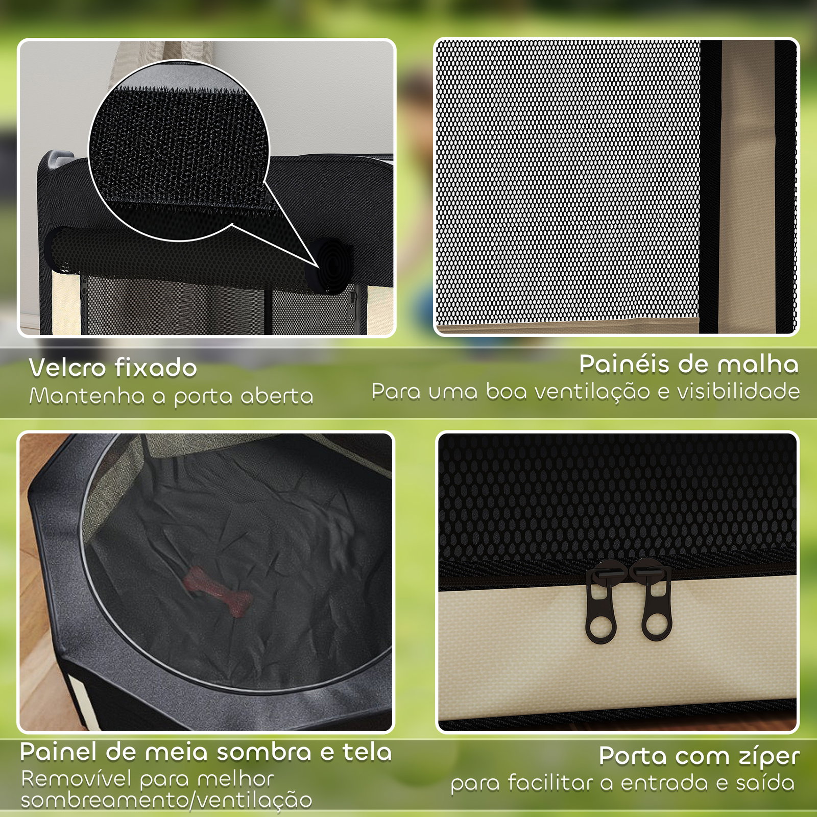 Parque dobrável para cães e gatos cercado portátil para animais pequenos em tecido oxford impermeável com 2 portas ø90x41 cm preto