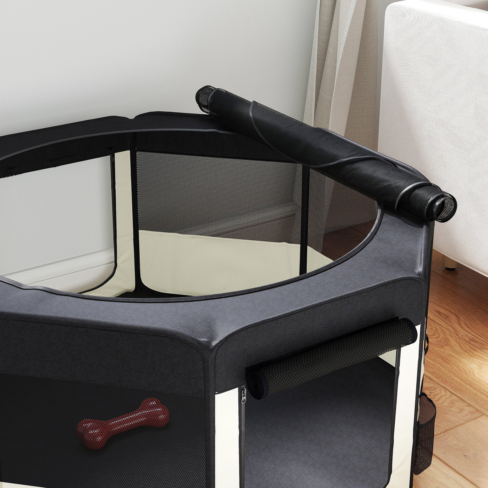 Parque dobrável para cães e gatos cercado portátil para animais pequenos em tecido oxford impermeável com 2 portas ø90x41 cm preto