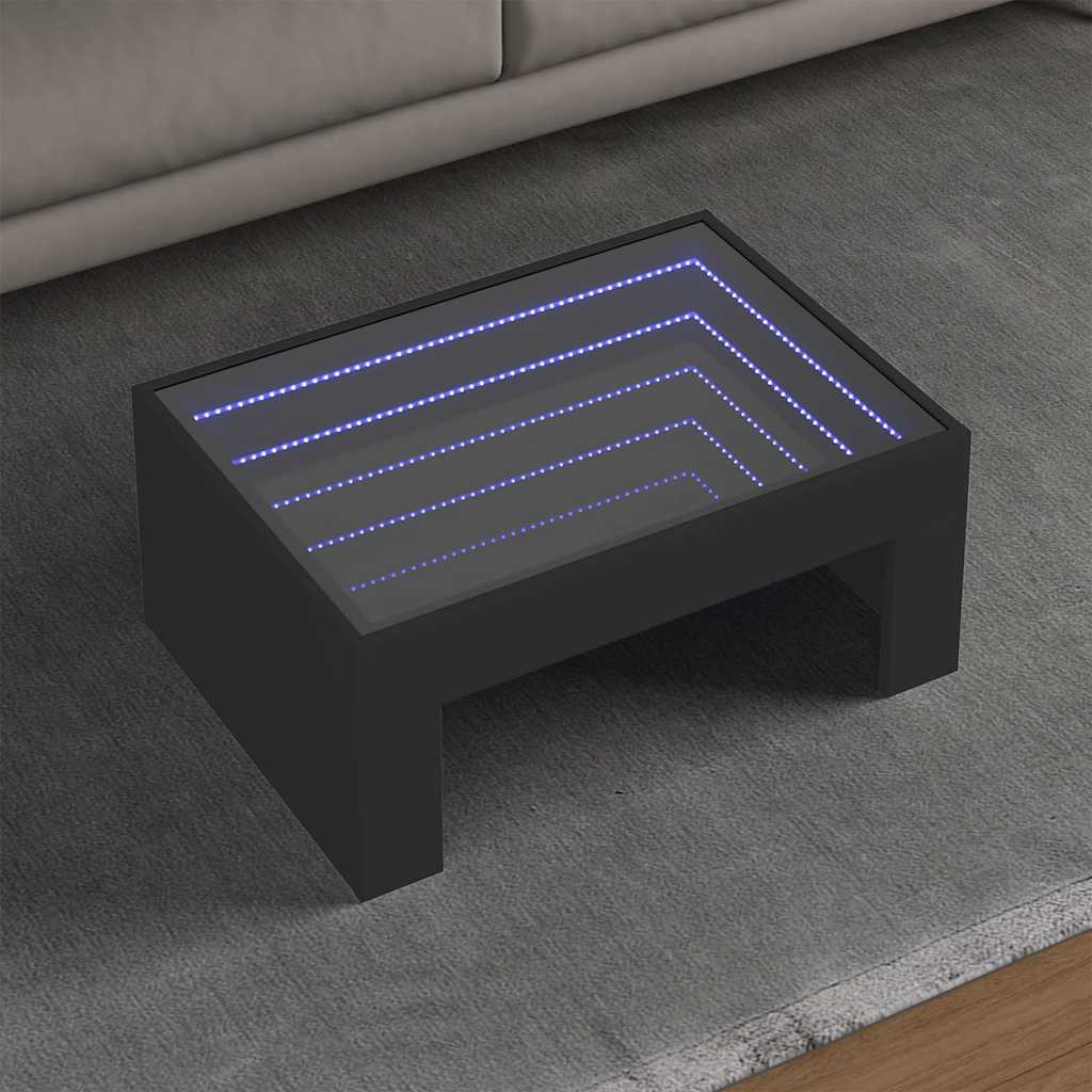 Mesa de centro luzes LED infinity 70x50x30 cm preto