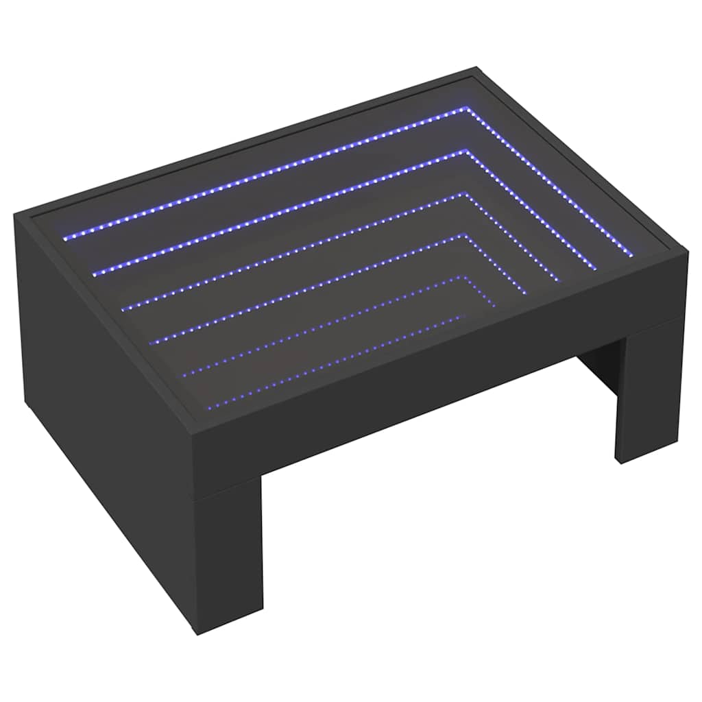 Mesa de centro luzes LED infinity 70x50x30 cm preto