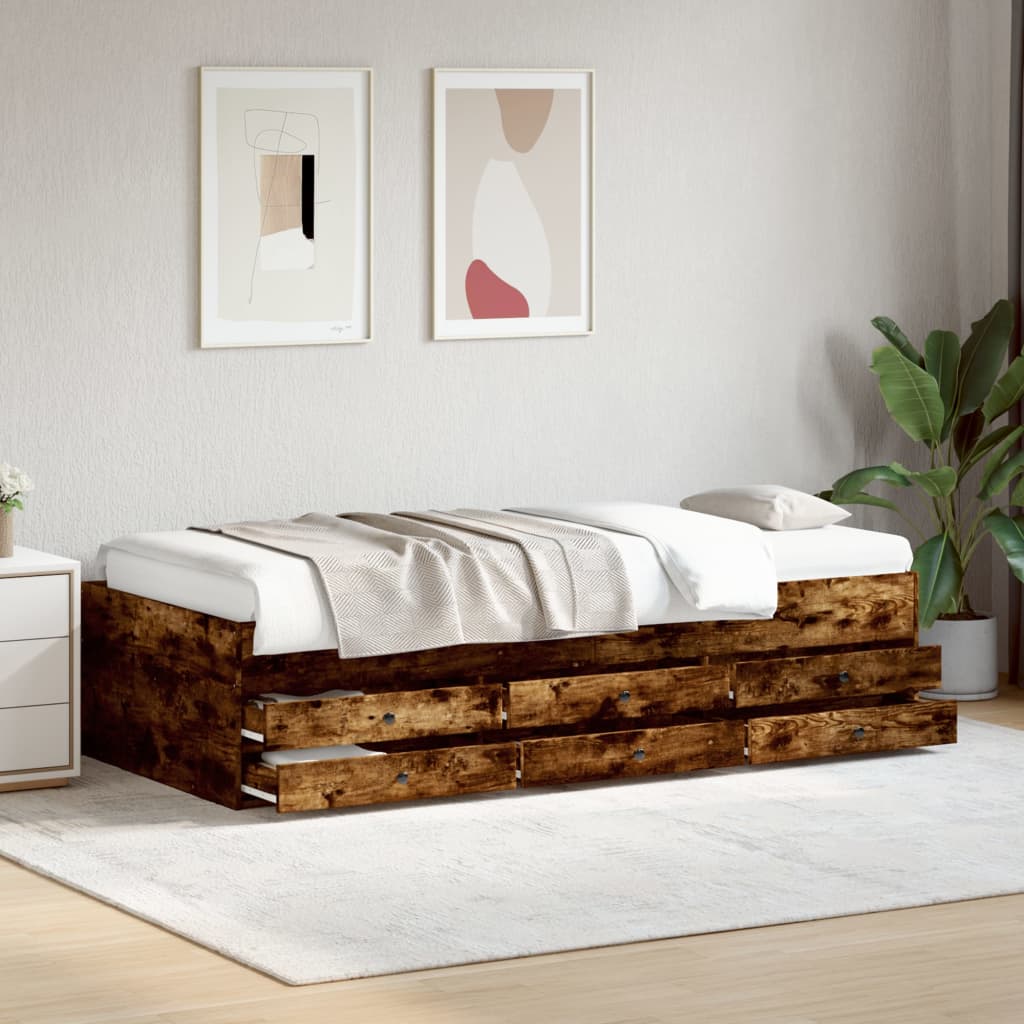 Sofá-cama com gavetas sem colchão 90x200 cm carvalho fumado