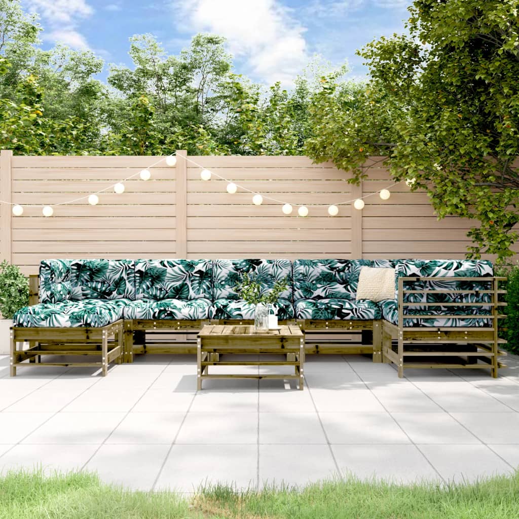 8 Pcs conjunto lounge de jardim c/ almofadões pinho impregnado